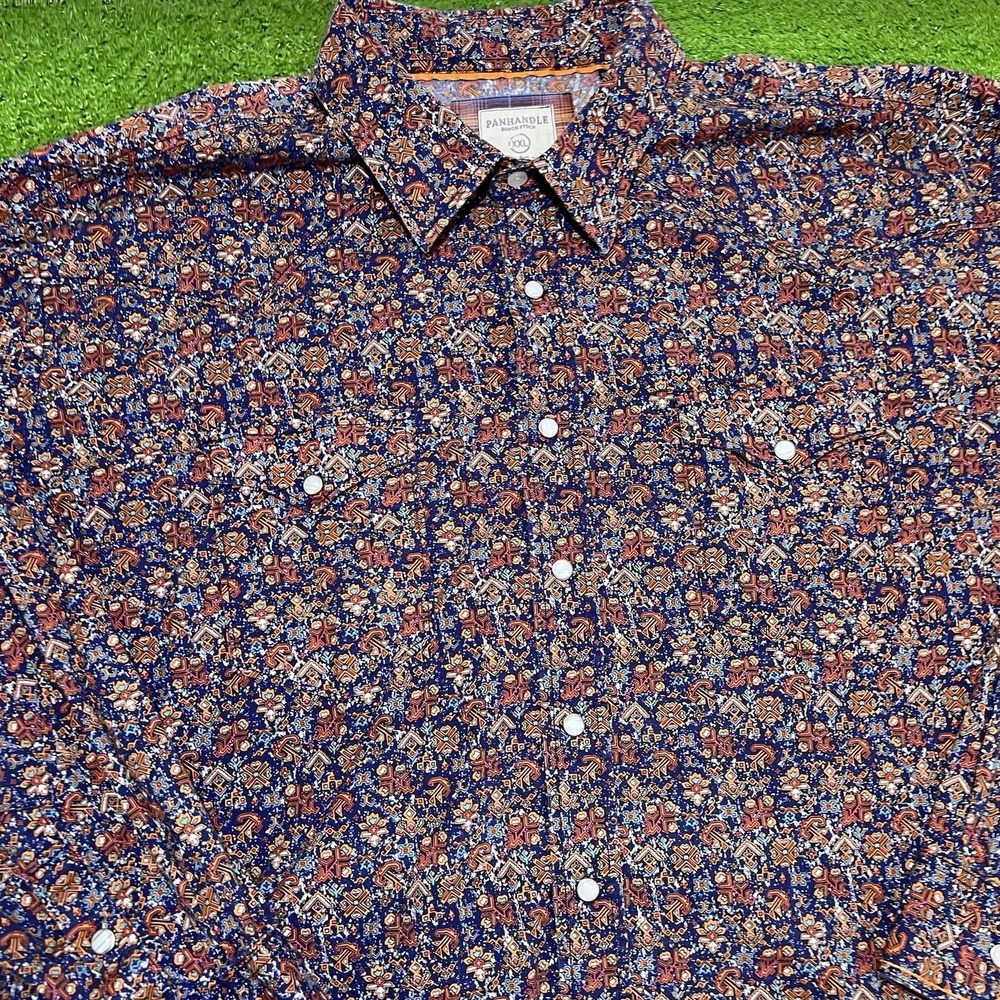 Panhandle Rough Stock Pearl Snap 2XL‎ Blue Aztec Geo Print Western Rodeo
